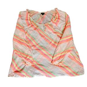 Lane Bryant Neon Striped White Shirt with Stretchy Neck Size 14/16